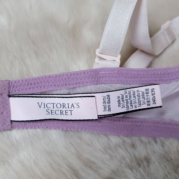 VICTORIA'S SECRET LINED DEMI LAVENDER LACE UNDERWIRE BRA, SIZE 34D - Picture 7 of 8